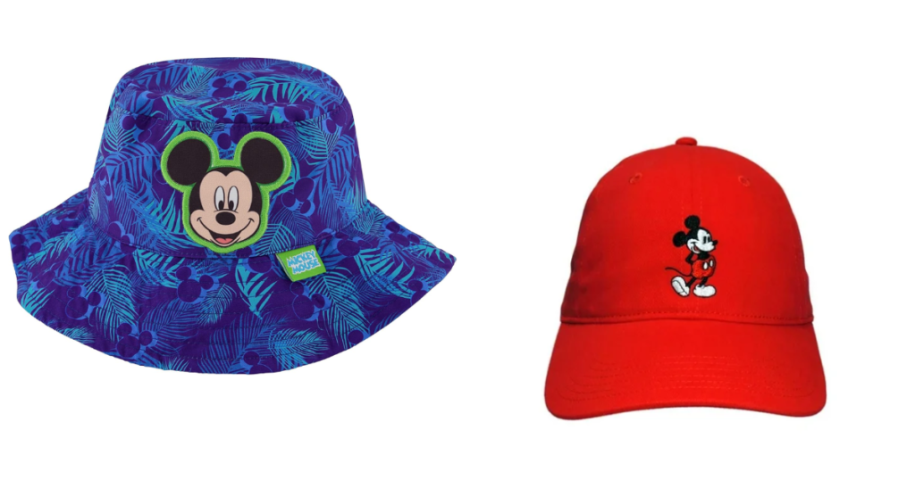 bucket hat de mickey mouse y gorra de color rojo bordada con mickey mouse