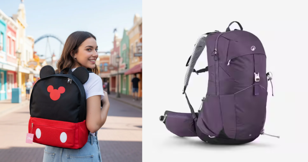 mochila comoda recomendada para visitar los parques disney con diseño divertido, tamaño mediano, correas acolchadas, transpirable y con suficientes compartimentos para que no te falte nada